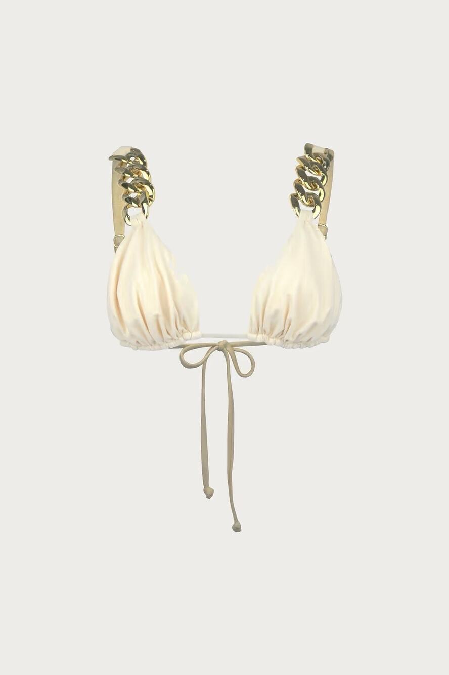 SAME Los Angeles Tortoise Chain Triangle Bikini Top Cream Top White L